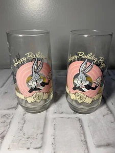 BUGS BUNNY/WARNER BROS.1990 HAPPY BIRTHDAY 50th ANNIVERSARY GLASS LOONY TUNES - Picture 1 of 5