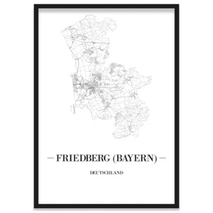 JUNIWORDS Stadtposter, Friedberg (Bayern), Weiß, Kunstdruck Plan Map - Bild 1 von 7
