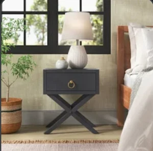 Horchow Navy Blue  X Base End Table Nightstand Organic Mid  Modern Coastal - Picture 1 of 2
