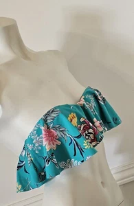 Seafolly Womens Aqua Green Water Garden Frill Bandeau Style Bikini Top NWT 10 - Picture 1 of 6