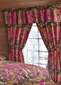 84" HOT PINK FUSCHIA CAMO CURTAIN CAMOUFLAGE 5 PIECE SET VALANCE WINDOW DRAPERY  - Picture 1 of 2