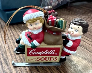 Campbell's Soup 1996 Christmas Ornament - Kids in Sleigh Sled - Picture 1 of 7