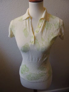 MOTH Camicia Donna Top Giallo Verde Fiori Maglia Blusa Maniche Corte Collo S - Foto 1 di 4