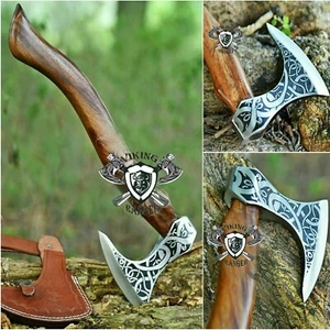 Viking Axe Handmade Corban Steel Head With Leather Sheath Rosewood Handle AU - Foto 1 di 5
