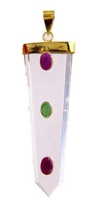 BUTW Gold Plated Clear Quartz Pendant Faceted Emerald Ruby Gemstones 2143P - Picture 1 of 5