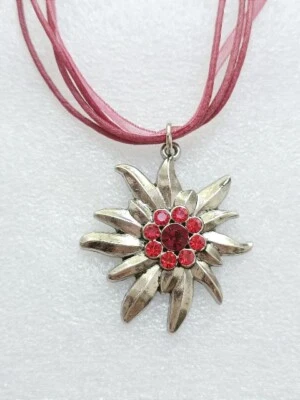 Halskette Modekette Bänderkette Trachtenkette Anhänger "Edelweiß" Modeschmuck - Bild 1 von 4