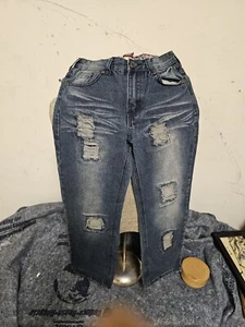 GS115 Boys Flap Pocket Heavy Stitch Distressed Jeans Sz 12 Denim Pants - Picture 1 of 6