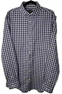 Pronto Uomo Mens Dress Shirt Sz 17.5 36/37 Tall Plaid Button Up Slim Fit Cotton - Picture 1 of 11