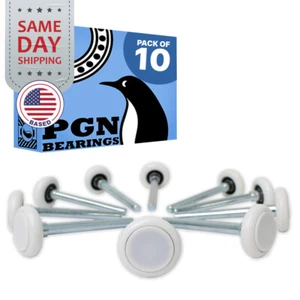(10) White Garage Door Rollers Replacement (2" Nylon Wheels / 4" Stem + Cap) - Picture 1 of 9
