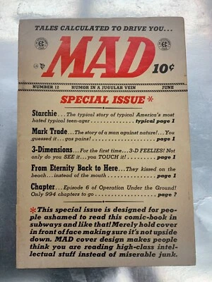 MAD #12 June 1954!  PRECODE EC! STARCHIE ARCHIE ANDREWS PARODY/3D/EC COMICS - Image 1 of 4