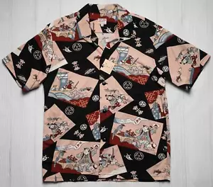 Momotaro $ 225 Neu mit Etikett Momotaro Baumwolle Viskose rosa schwarz Hawaiihemd 06-106 38 S - Bild 1 von 7