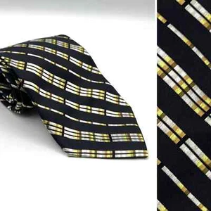 Etro Milano Men's 100% Silk Tie Plaid Necktie 3.5" Made in Italy Black Yellow - Picture 1 of 5