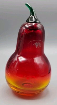 Blenko Amberina Glass Pear Paperweight Figurine Cadmium Glow Heavy - Image 1 of 4