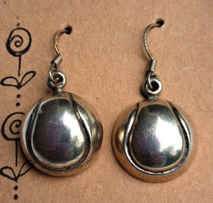 925 Sterling Silver Tennis Ball Earrings Dangle Drop Pierced Hook Signed SA - Picture 1 of 4