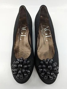 AGL Black Suede Beaded Block Heel Pumps Size 36  - Picture 1 of 7