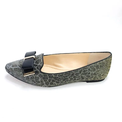 Vince Camuto Women Flats Size 6.5M Silver Leopard Print Metallic Black Bow - Image 1 of 4