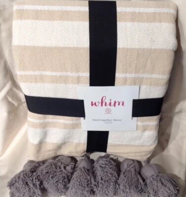 Manta Martha Stewart Whim XL Borlas Grandes Tiro Bohemio 50"x60"" Marfil Tostado Nueva con Etiquetas Foto 1 de 2