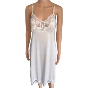 Vintage Shadowline Lingerie Dress 70s Cream Lace Trim Slip - Size 34MS - Picture 1 of 8