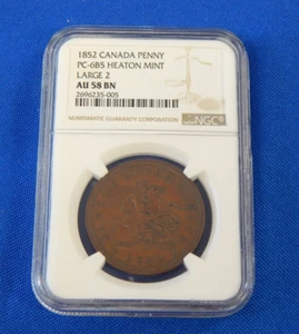 1852 NGC AU53 BN CANADA PENNY HEATON MINT BANK Large 2 (55) - Picture 1 of 3