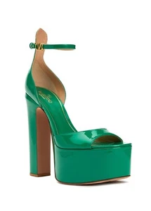 VALENTINO Garavani Tan-Go 155 green patent leather platform sandals 7.5 / 37.5 - Picture 1 of 14