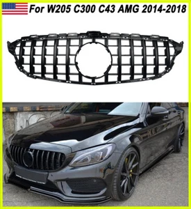 Gloss Black Front Grille For Mercedes Benz C Class W205 C250 C350 C43 2014-2018 - Picture 1 of 16
