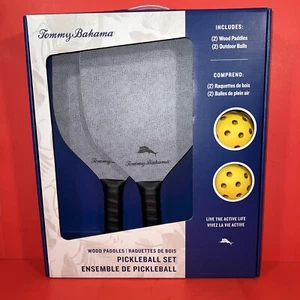Tommy Bahama Pickleball Set For 2. Includes 2!wooden Paddles And 2 Game Balls - Picture 1 of 5