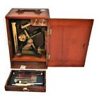 Vintage James J. Hicks, London, c1870s, Brass Monocular Microscope w/Box & Tools