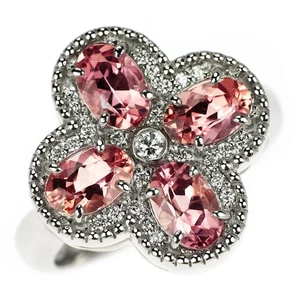 Pt950 Imperial Topaz Diamond Ring 2.30ct D0.11ct Flower - Auth free shipping fro - Picture 1 of 5