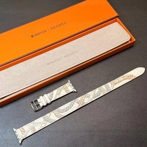 Hermes Apple Watch Band Strap White Scarf Print Double Tour 38mm 40mm 41mm 42mm - Picture 1 of 8