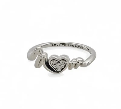 NEW Authentic PANDORA 925 Ale Love You Forever Mom Pavé  Heart Ring 191149C01 - Image 1 of 4