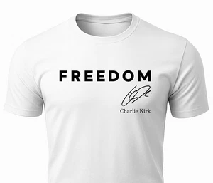 Charlie Kirk Freedom Signature USA American Patriotic T-Shirt - Picture 1 of 5