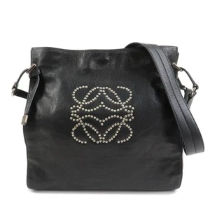 LOEWE Anagram Studs Logo Leather Shoulder Bag Crossbody Bag Black Auth Used F/S - Picture 1 of 24