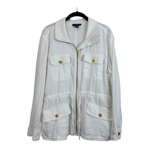 Chaps Womens Linen Jacket Sz Large White Long Sleeve Full Zip Pocket Drawstring - Picture 1 of 7