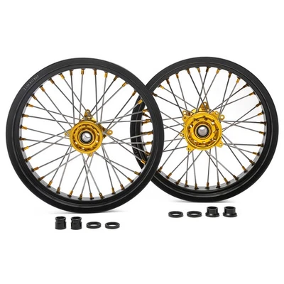 For Suzuki 17"X3.5/4.25 Supermoto Wheels Gold Hubs Set RMZ250 07-24 RMZ450 05-24 Foto 1 de 4