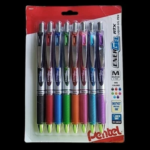 Energel RTX Retractable Liquid Gel Pen, 0.7Mm Metal Tip Medium Line Assorted 8pc - Picture 1 of 2