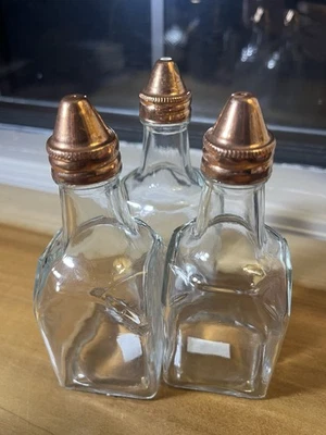 JUEGO DE 3 Botellas Dispensadoras Vintage Gemco Vidrio Transparente Aceite de Oliva o Vinagre Cruet Foto 1 de 3