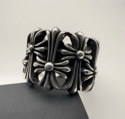 ANILLO PLATA CRUZ CEMENTERIO CORAZONES CROMADOS | TALLA 9.5 EE. UU. Foto 1 de 4