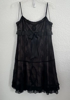 Papell Boutique Evening Babydoll Mini Dress 12P Black Ruched Tulle Lined 90s Y2K - Image 1 of 4