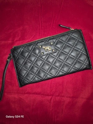 Emma Fox 女式绗缝腕带手拿包钱包黑色金色标志设计师豪华 — 第 1/4 张图片