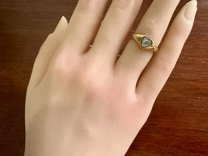 Vintage goldfarben echter Diamant Akzent herzförmiger Cocktail Ring Größe 4,75 - Bild 1 von 5