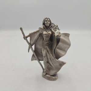 Vintage Hudson Figurine Pewter Sorceress With Crystal Ball And Staff 4" 1986 - Picture 1 of 5