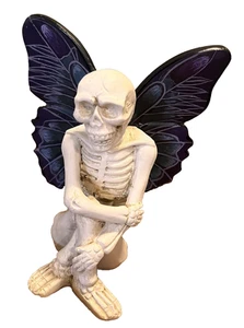Skeleton Fairy Figurine With Purple & Blue Wings - Resin - 6" Tall - Picture 1 of 8