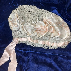 Antique Edwardian Victorian Lace Silk Floral Cap Bonnet Tatted Handmade Crochet - Picture 1 of 10