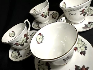 Mother's Love Fine Bone Cup & Saucer Set of 4 Love Heart Carpentree Gift Mom Day - Picture 1 of 15