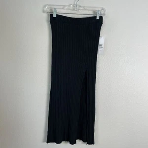 NEW BDG Urban Outfitters Womens Small Ribbed Black Knit Midi Skirt With Slit - Picture 1 of 8