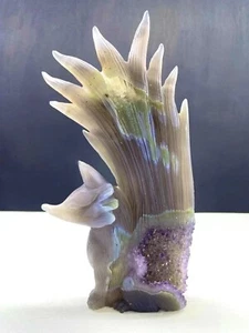 7.48" Natural Amethyst Geode Hand Carved Nine-tailed Fox Quartz Crystal Decor - Picture 1 of 8