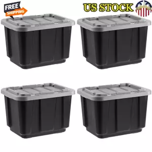 Heavy Duty 12 Gallon Storage Bins W/ Lids Stackable Durable Totes 4 Pack Plastic - Picture 1 of 6