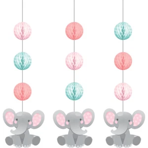 Baby Shower Party Supplies Elephant Pink Honeycomb & Cutouts Decorations 3 Pack - Picture 1 of 1