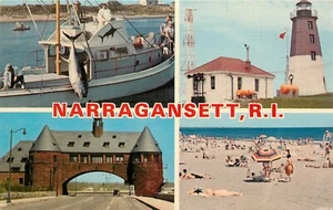 Narragansett Rhode Island RI Tuna Tournament Judith Lighthouse Towers Postcard - Picture 1 of 2