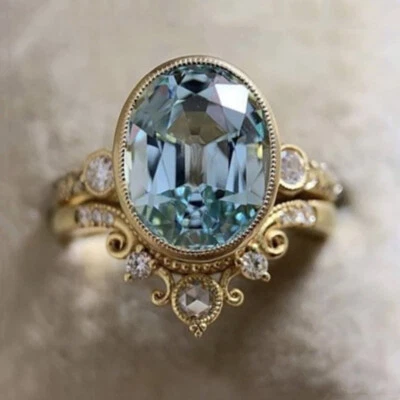 Mujeres Elegantes 2 piezas/juego de anillos de fiesta enchapados en oro circonita cúbica joyería talla 6-10 Foto 1 de 4